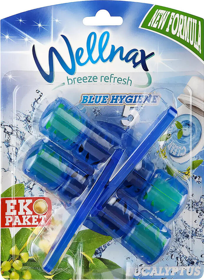 Туалетний блок для унітазу Wellnax - 2 ECO  Синя вода Евкаліпт 2х 50г