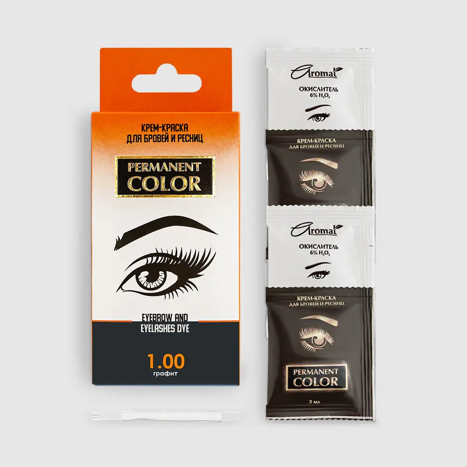 Крем-фарба для брів з окисником "Permanent color", тон "Графіт" №1.00*25