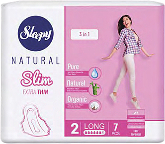 SLEEPY Прокладки ультратонкі Natural extra thin Lady pad Long 6кр. 7шт (379)*24