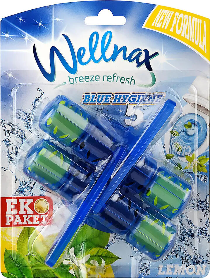 Туалетний блок для унітазу Wellnax - 2 ECO  Синя вода Лимон 2х50 г