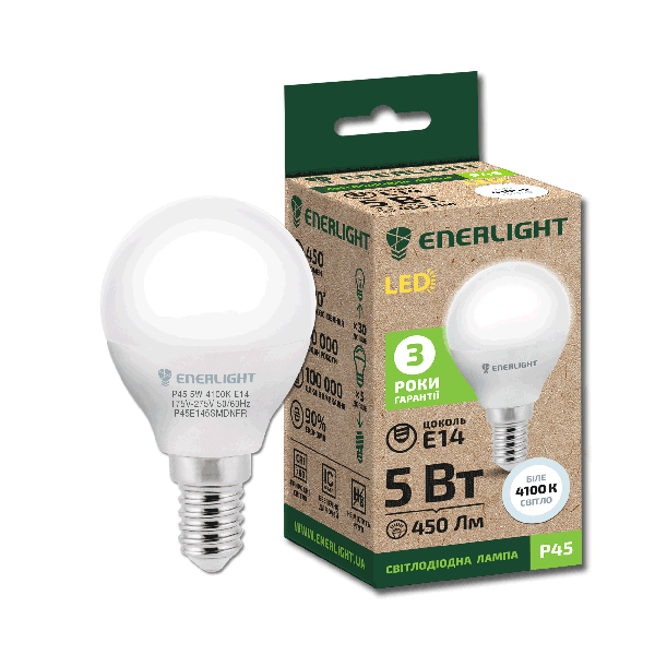 Лампа светодиодная ENERLIGHT P45 5 Вт 4100К Е14 * 1/10/100 * (228)