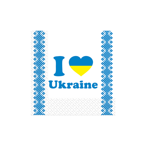 Серветки 33х33 "I Love Ukraine" (синя) МАРГО*15