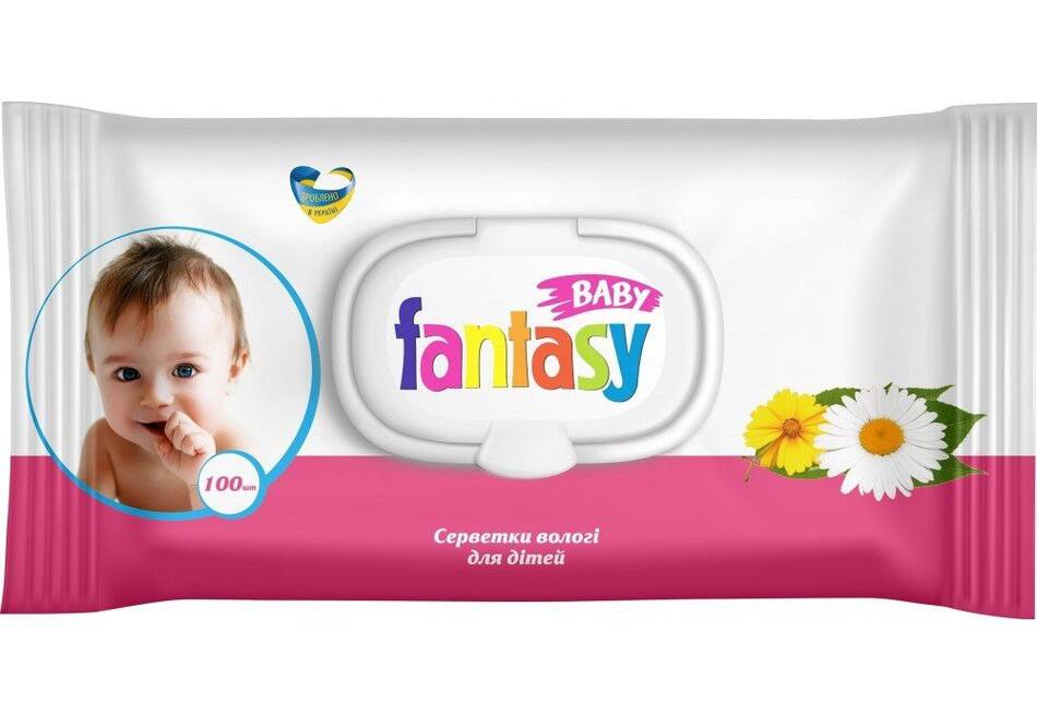 Вологі серветки для дітей з екстрактом ромашки, календули та Д-пантенолом FANTASY BABY 100шт